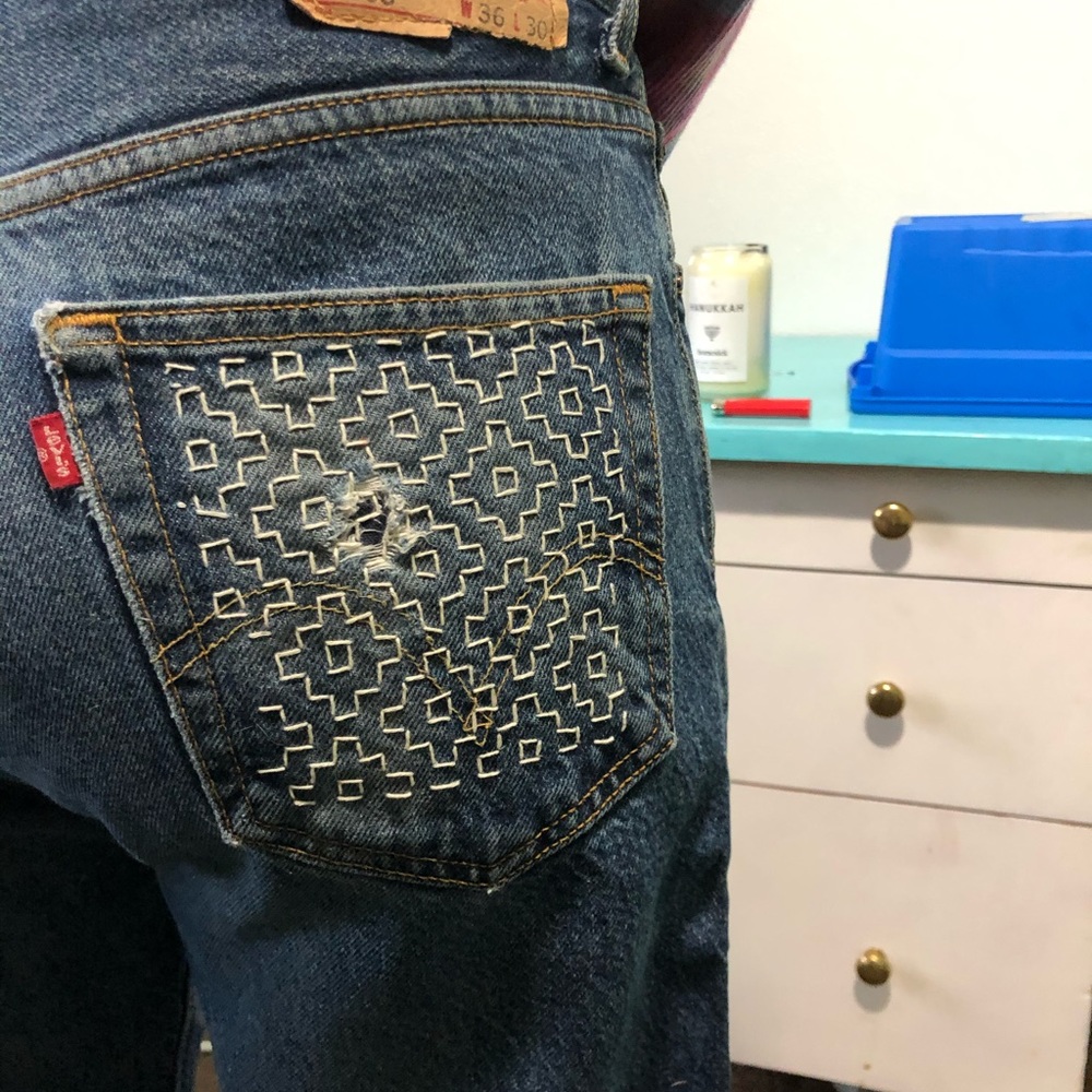 Levi’s 505 36X30 Custom Mended Jeans